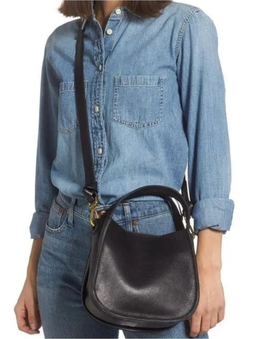 Madewell Sydney Convertible Shoulder Crossbody Leather Bucket Bag Womens
